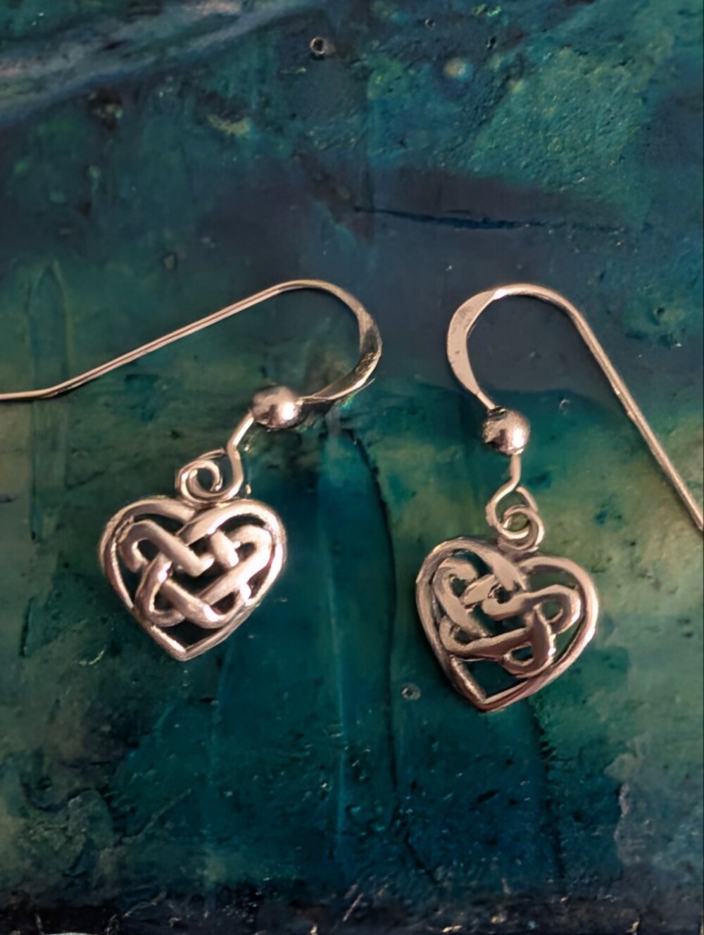 Sterling Silver Celtic Heart Drop Earrings - Silver - Picture 1 of 8
